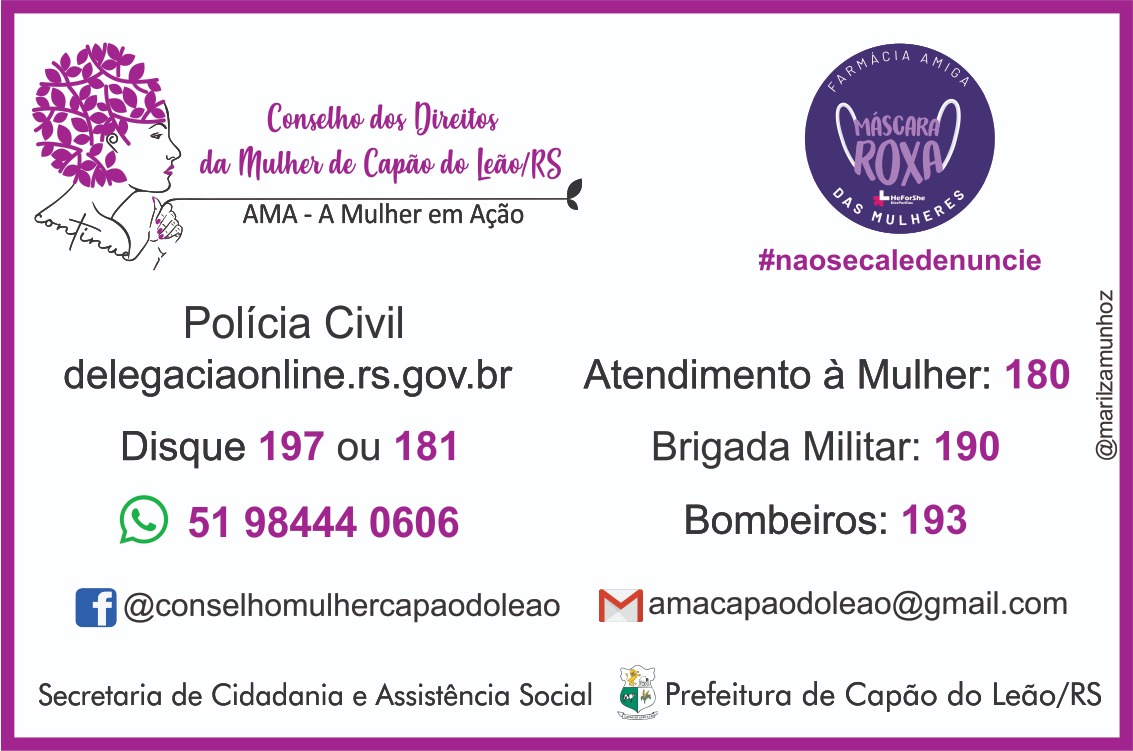 Capão do Leão adere à campanha Máscara Roxa