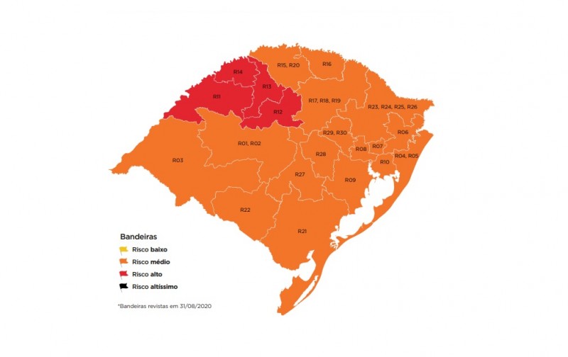 RS tem quatro regiões em vermelho na 17ª semana do Distanciamento Controlado