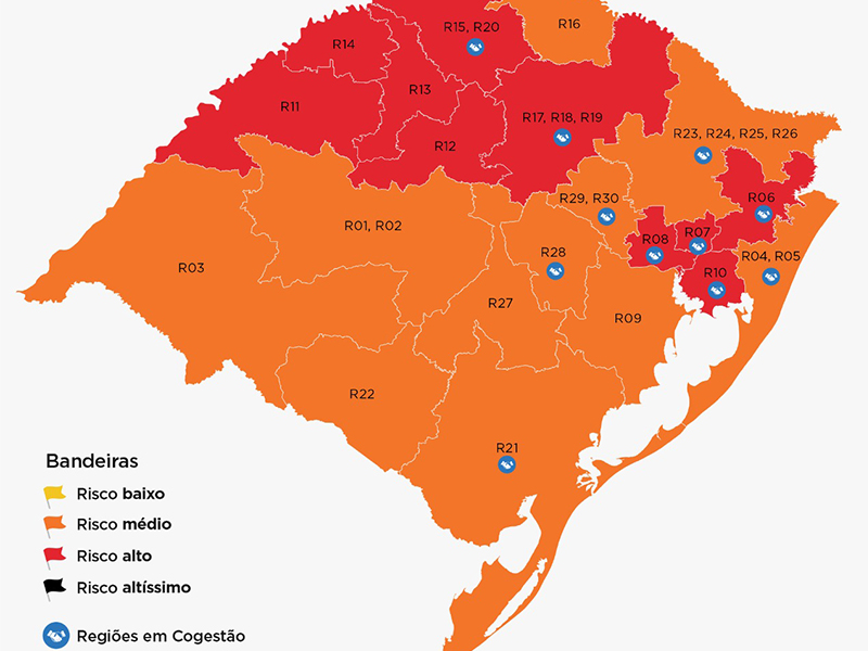 RS tem 10 regiões preliminarmente em vermelho na 17ª semana do Distanciamento Controlado