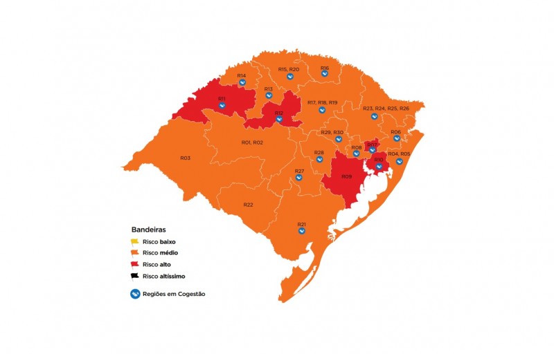 Na 20ª semana do Distanciamento Controlado, RS tem mapa preliminar com menor número de regiões em vermelho