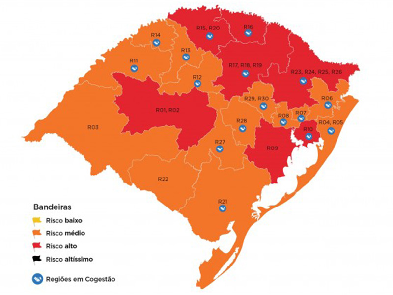 Sete regiões estão em bandeira vermelha no mapa preliminar da 19ª rodada do Distanciamento Controlado
