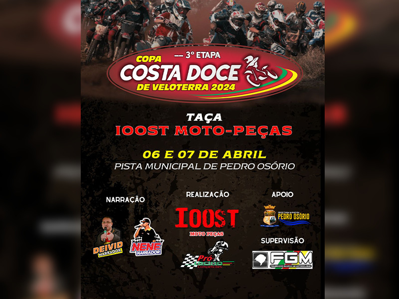 Pedro Osório: 3ª etapa da Copa Costa Doce de Veloterra Taça Ioost Motopeças faz parte da programação de aniversário do município