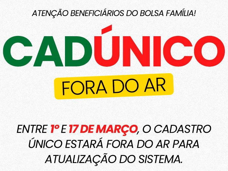 Piratini: Sistema do Cadastro Único ficará fora do ar entre os dias 1º e 17 de março para atualização