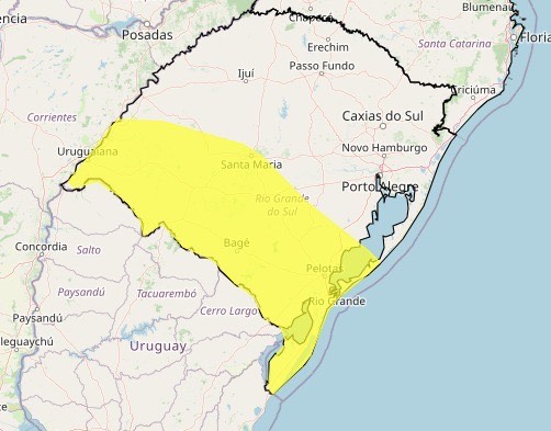 Marinha emite alerta de vento forte para o RS