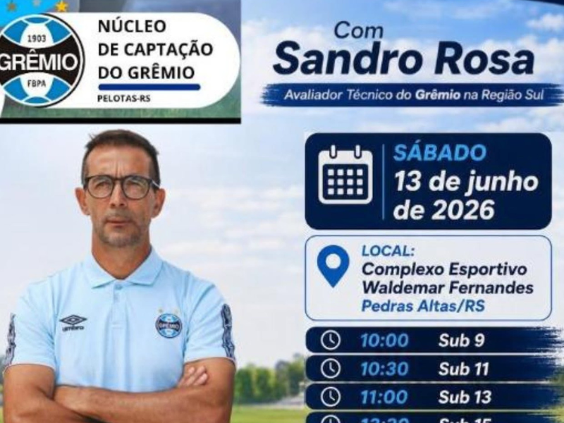 Pedras Altas sediará avaliação oficial do Grêmio para jovens atletas
